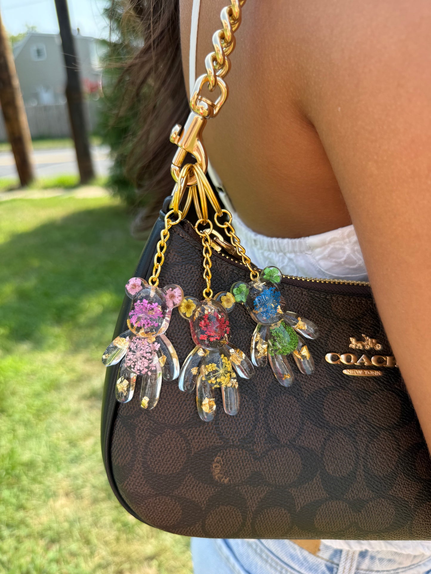 Floral Teddy Bear Keychain