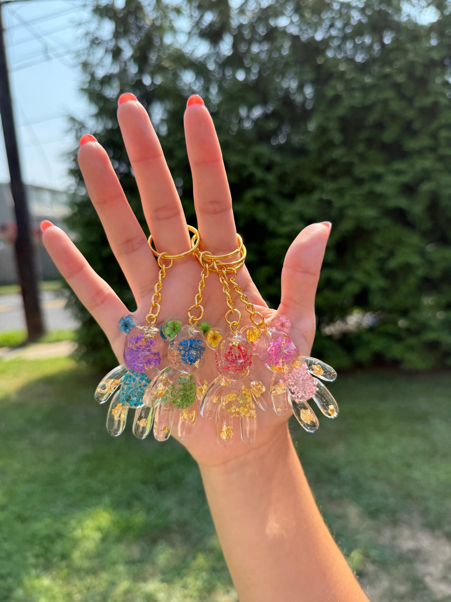 Floral Teddy Bear Keychain
