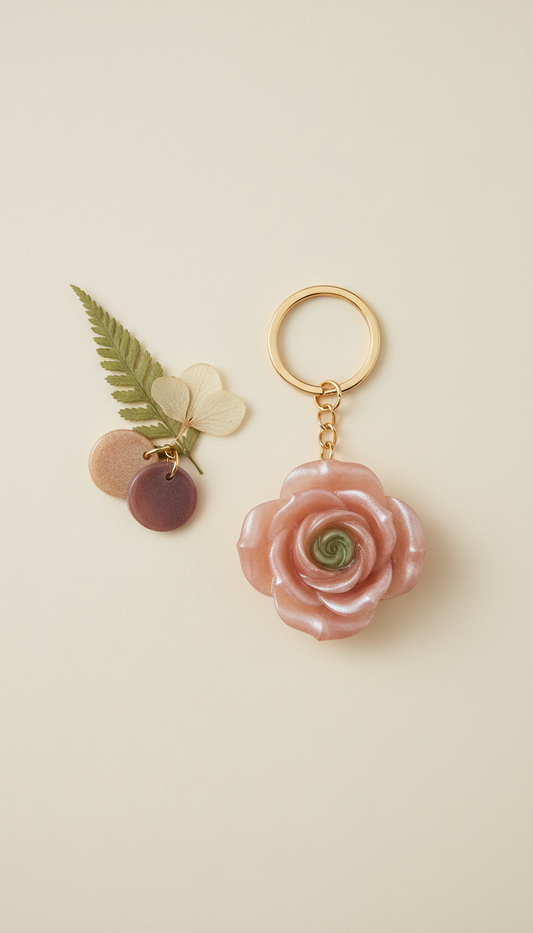 Apricot Blush Keychain With Resin Flower Charm