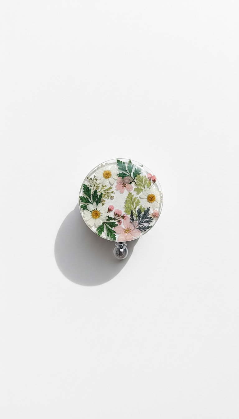 Handmade Floral Badge Reel With Clip