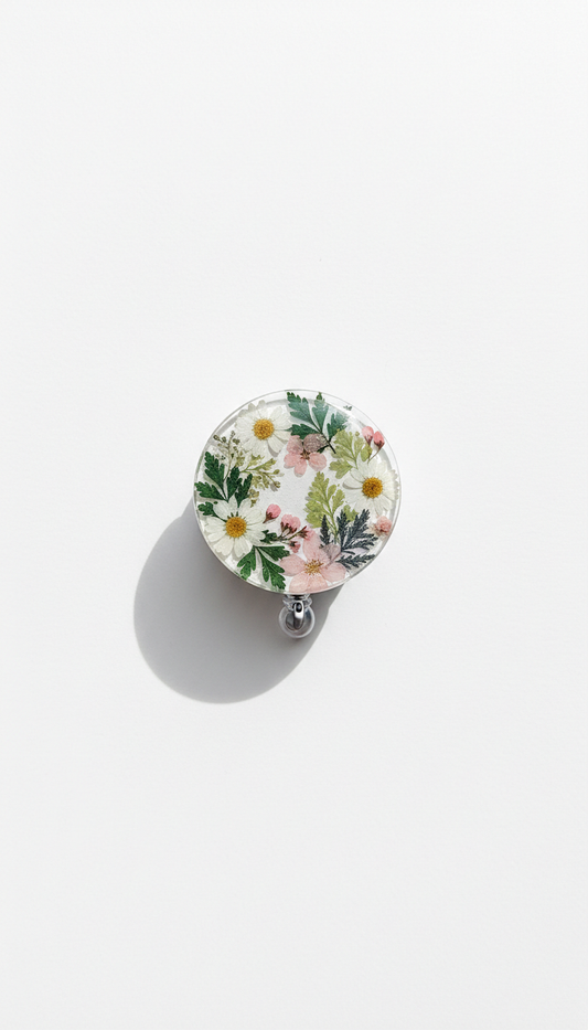 Handmade Floral Badge Reel With Clip
