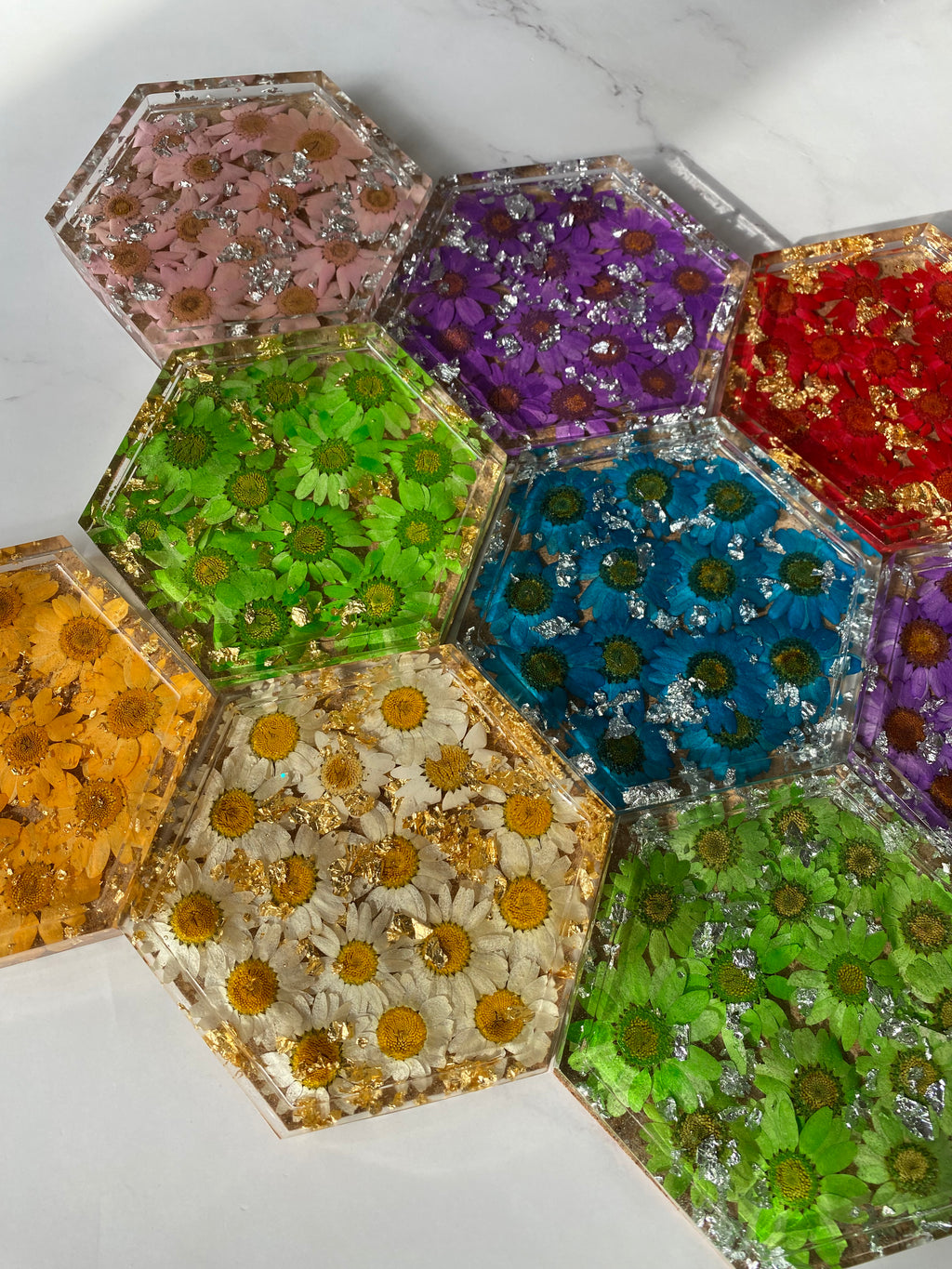 Hexagon Coaster/ Jewelry Tray - SILVER FOIL