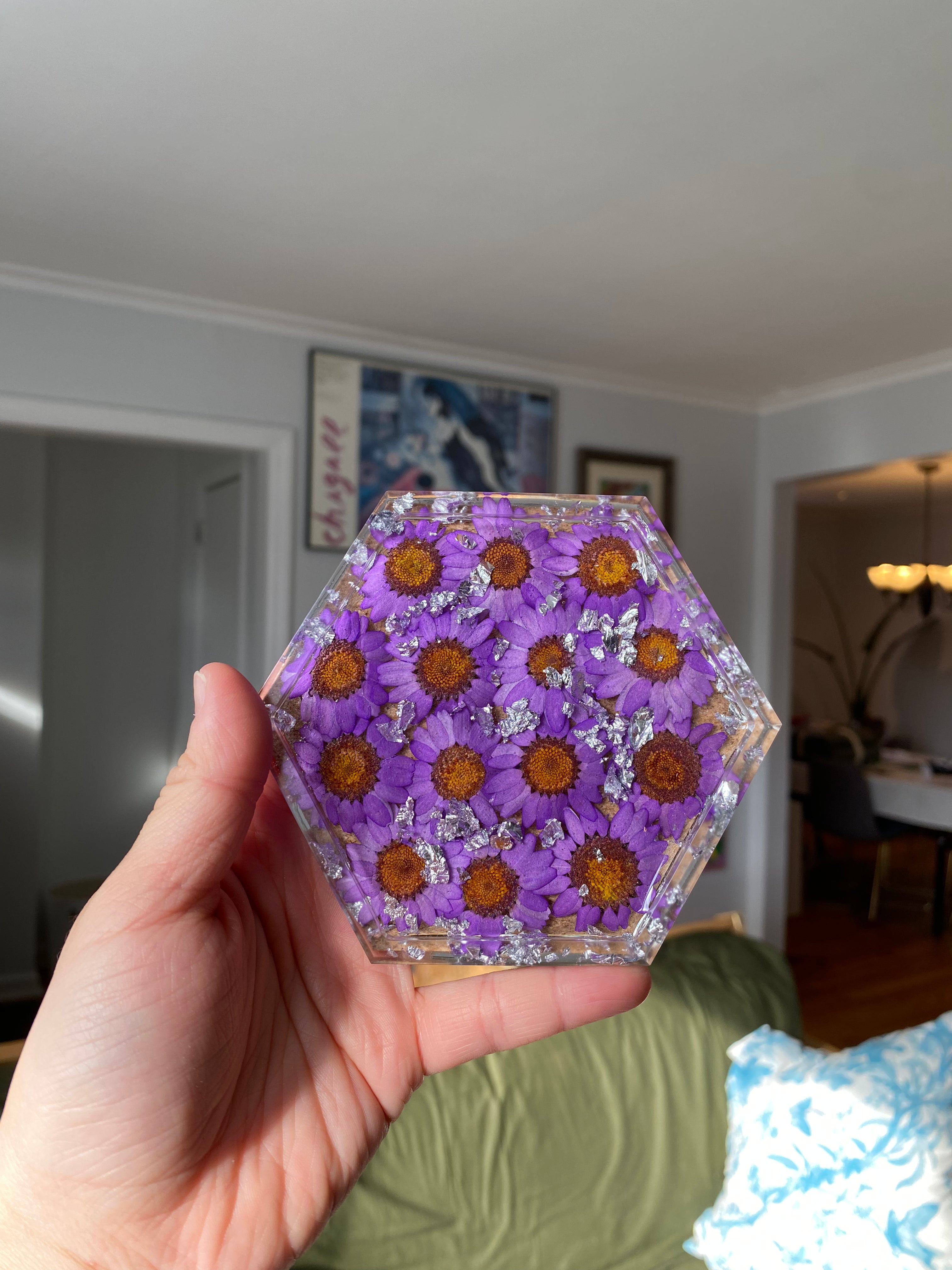 Hexagon Coaster/ Jewelry Tray - SILVER FOIL