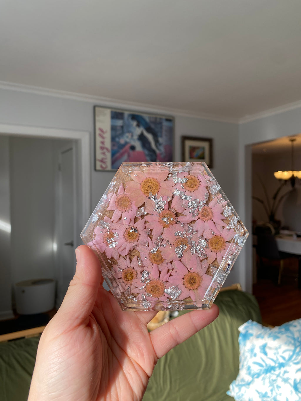 Hexagon Coaster/ Jewelry Tray - SILVER FOIL