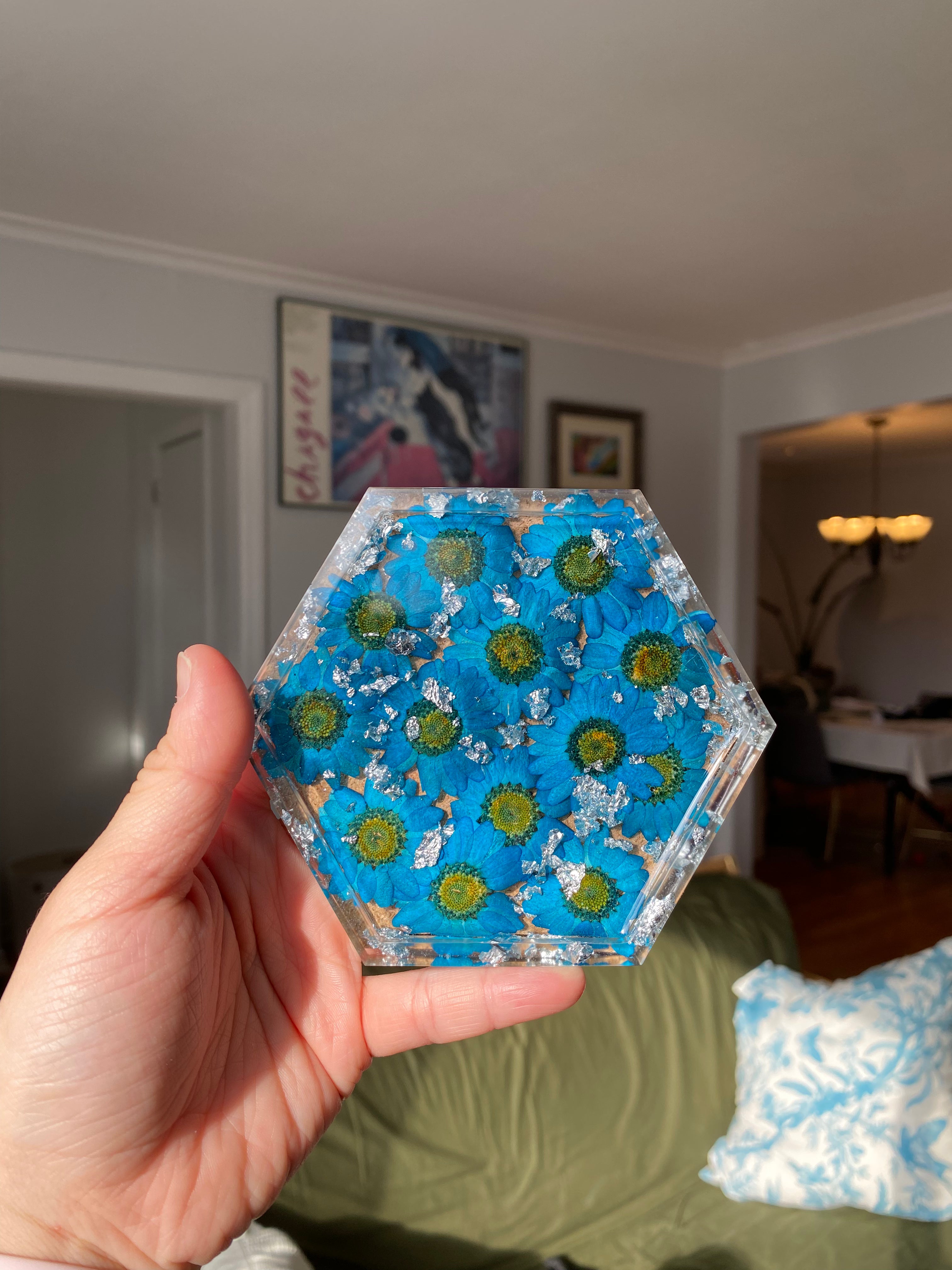 Hexagon Coaster/ Jewelry Tray - SILVER FOIL