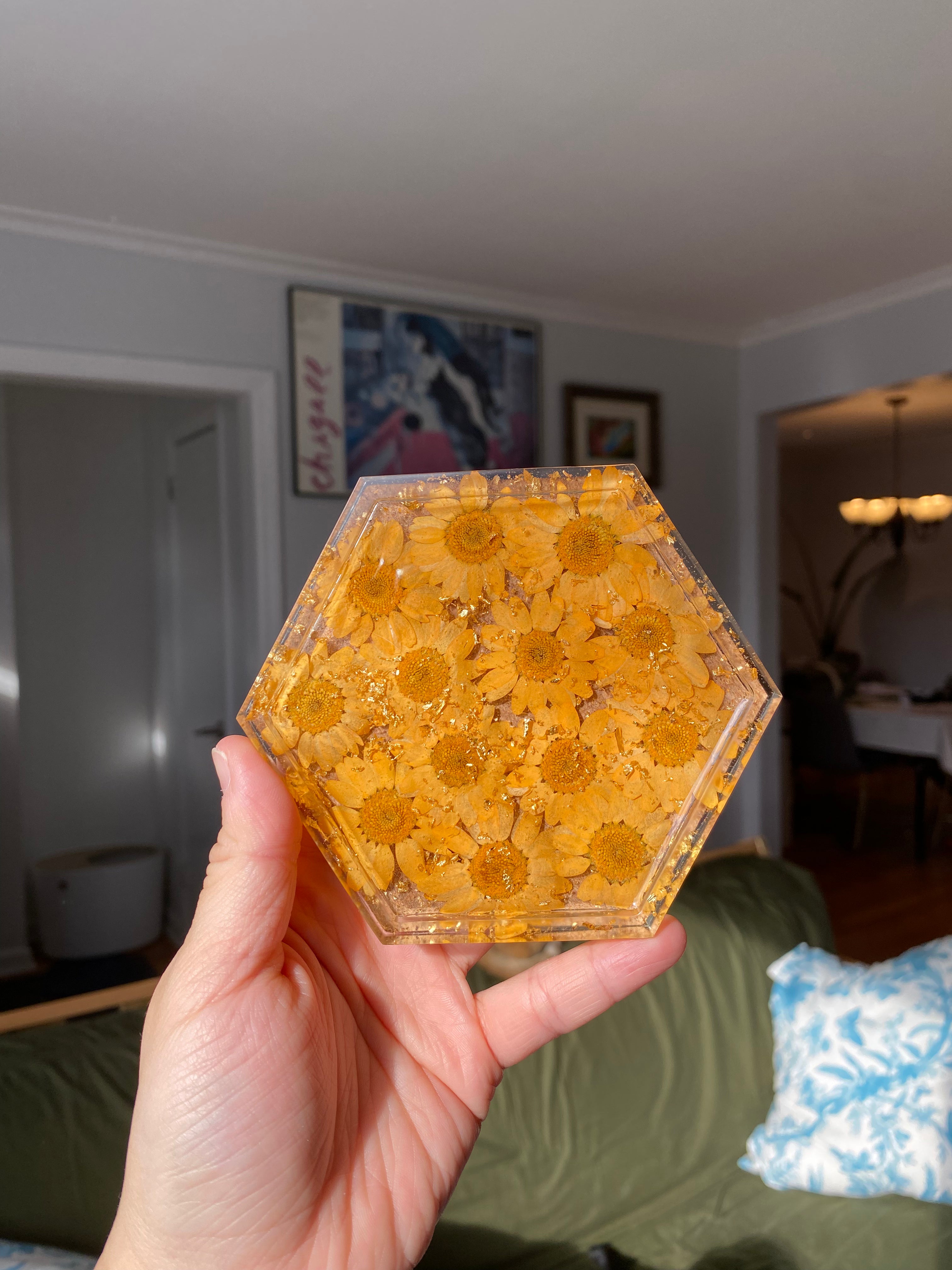 Hexagon Coaster/ Jewelry Tray - SILVER FOIL