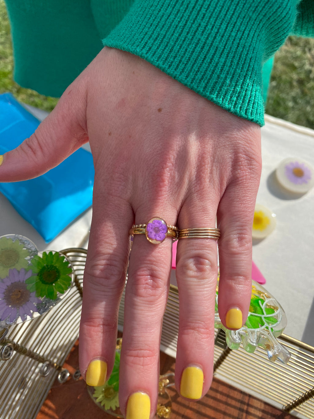 Gold Floral Stainless Steel Rings