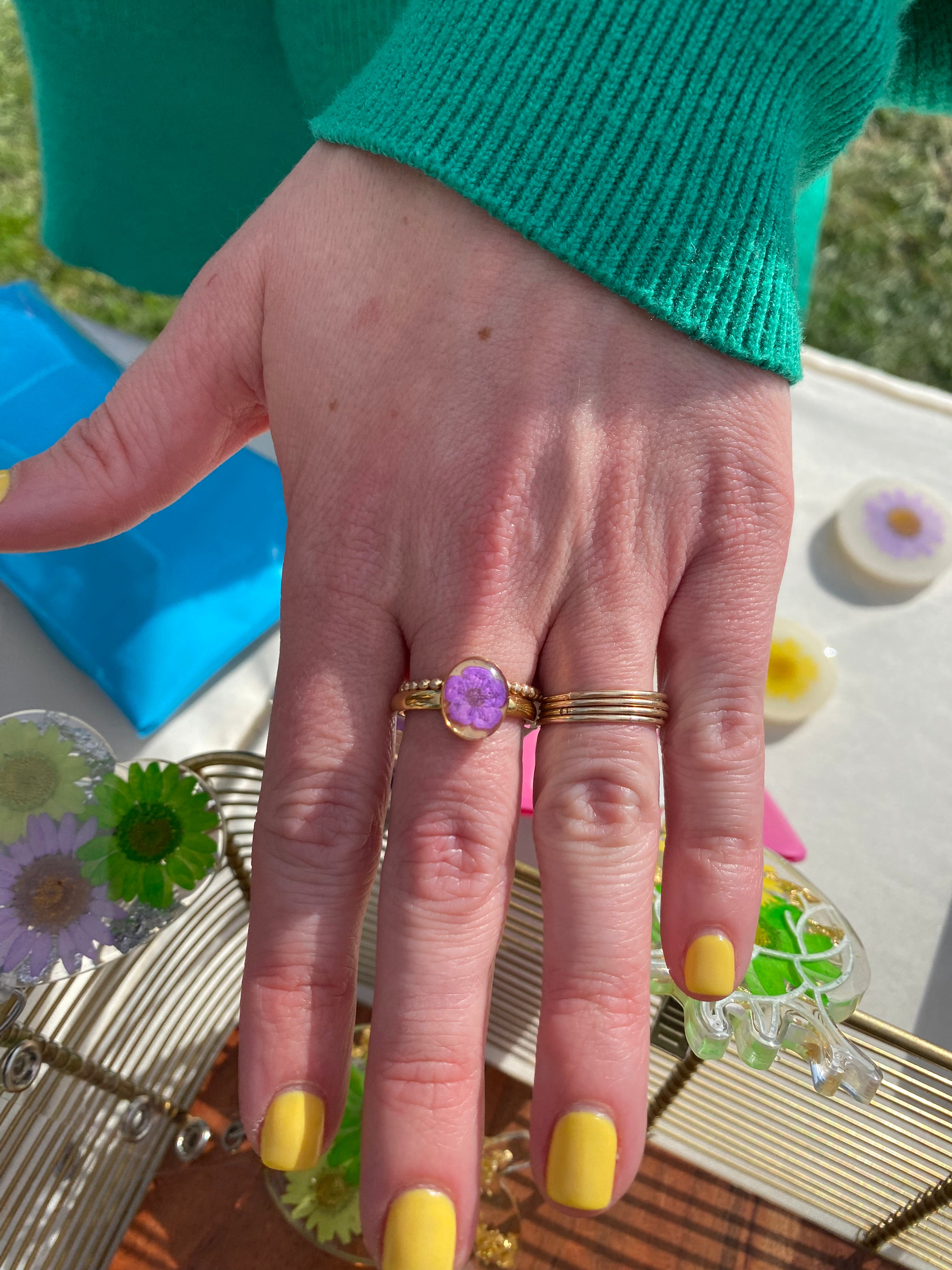 Gold Floral Stainless Steel Rings