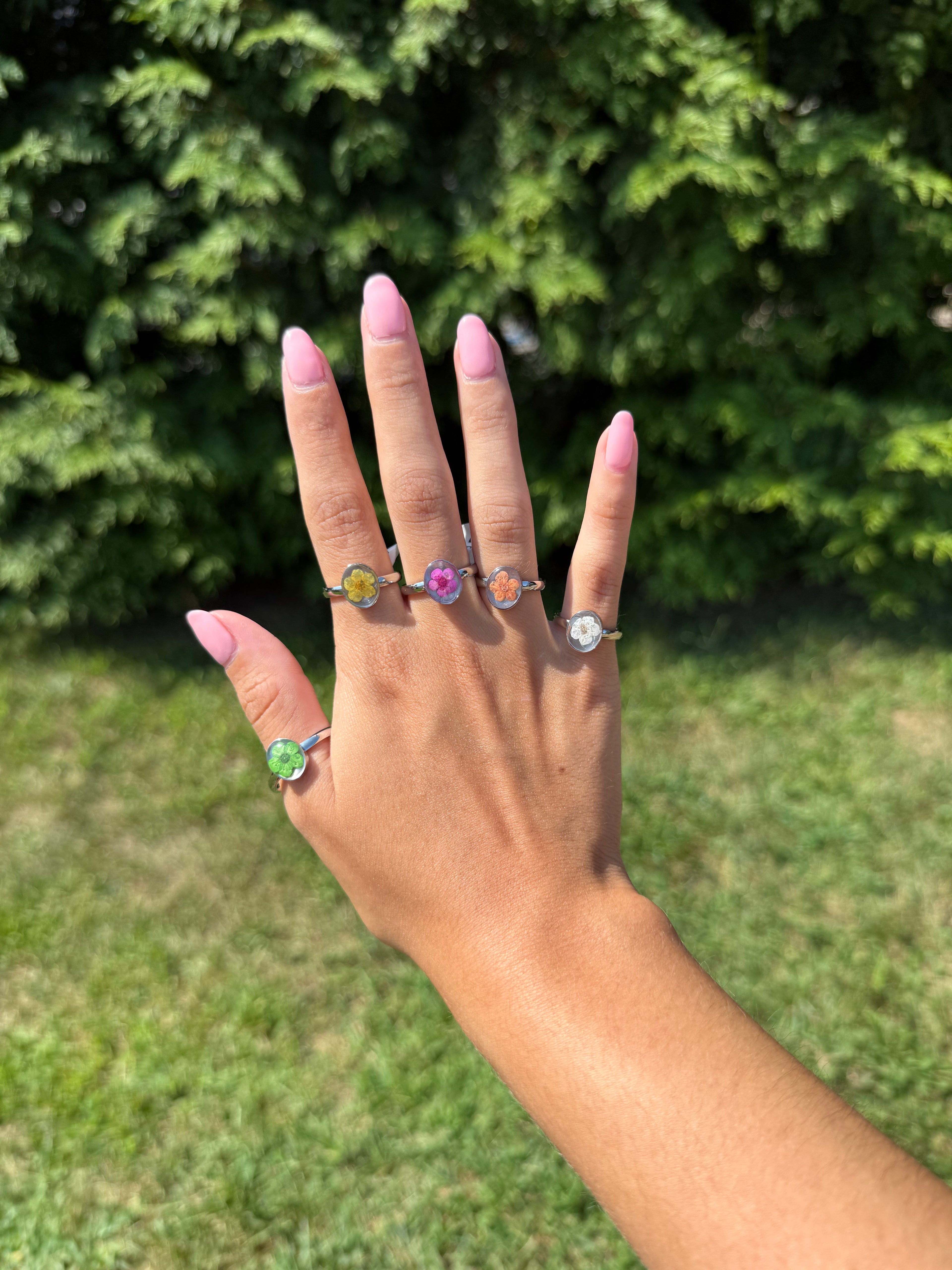 Silver Floral Stainless Steel Rings