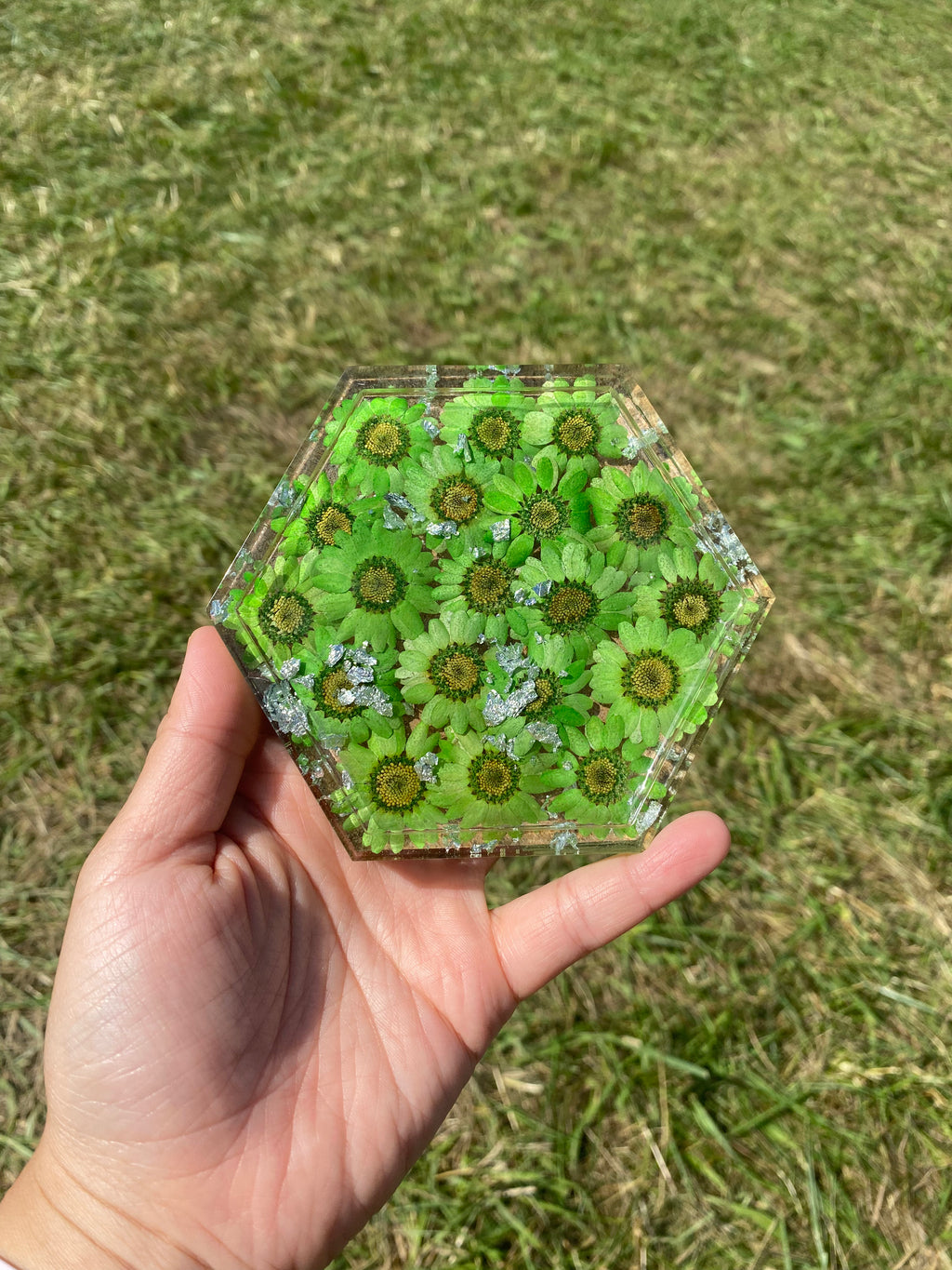 Hexagon Coaster/ Jewelry Tray - SILVER FOIL