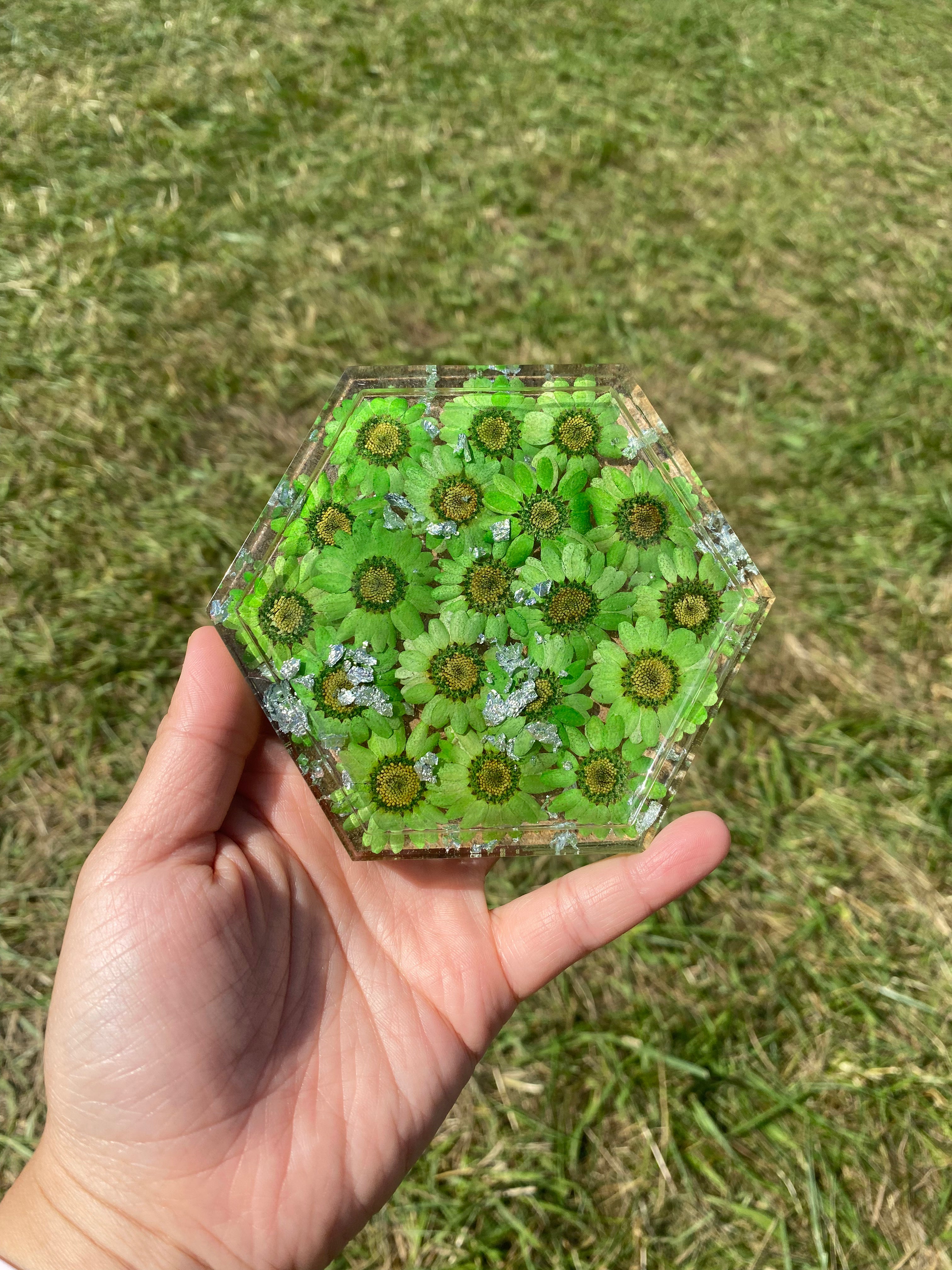 Hexagon Coaster/ Jewelry Tray - SILVER FOIL