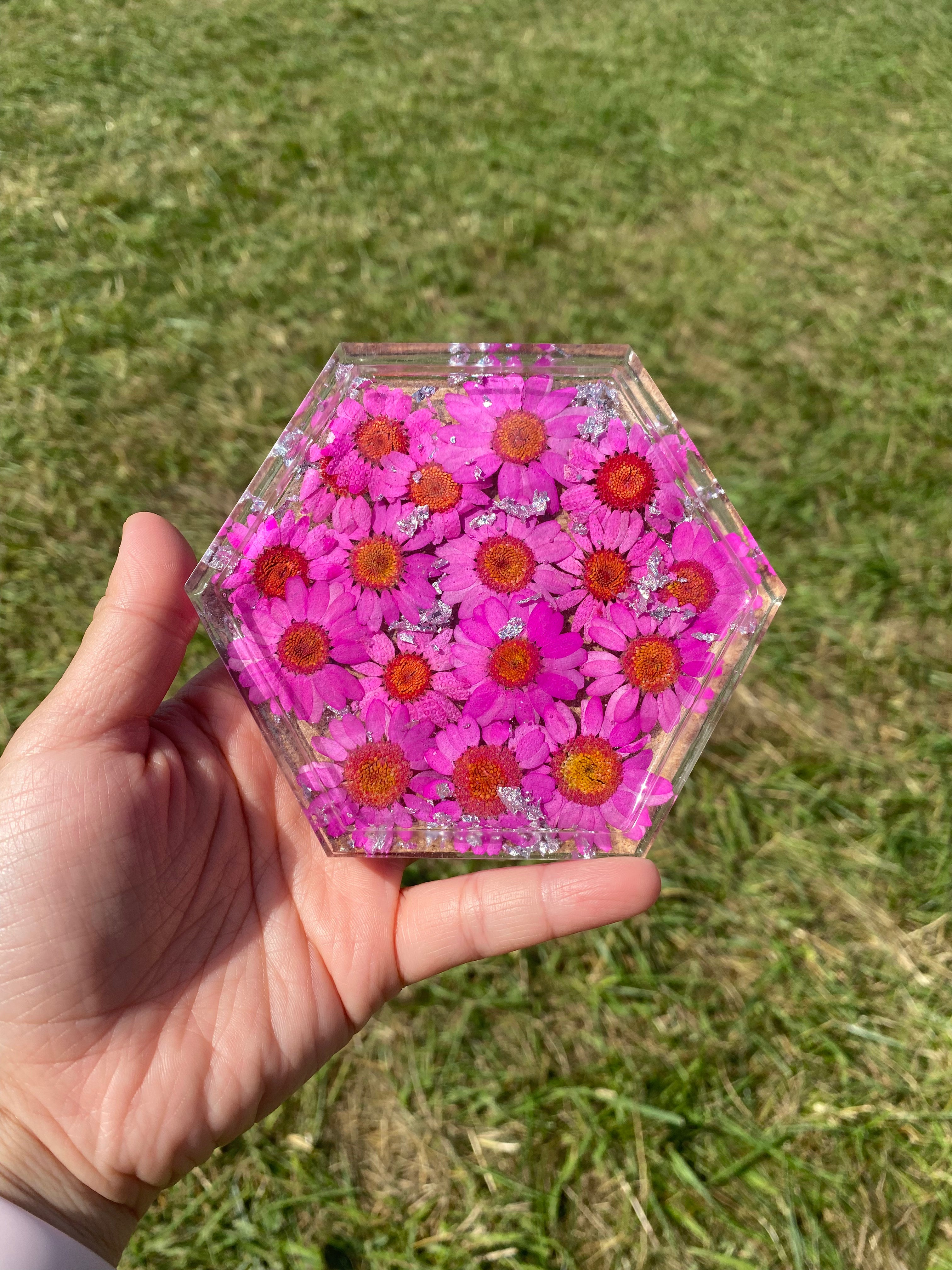 Hexagon Coaster/ Jewelry Tray - SILVER FOIL